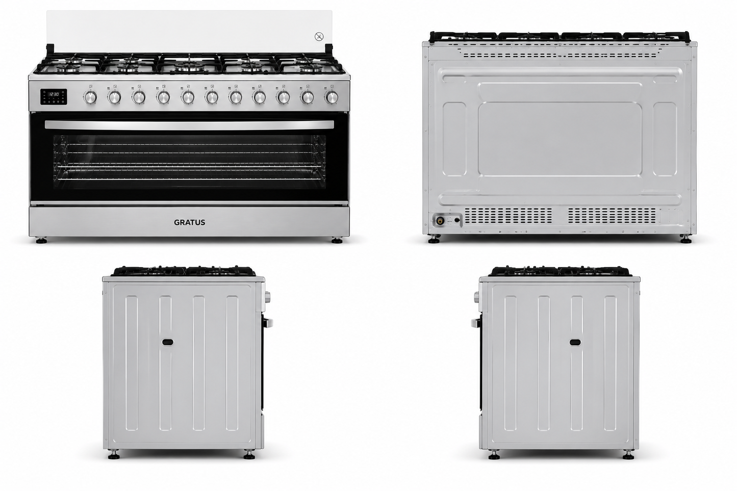 GRATUS 90x60 Full Gas Cooker FCR905KTSS1 | 5 Burner Gas Range with Turbo Fan, Rotisserie & Large Oven Capacity