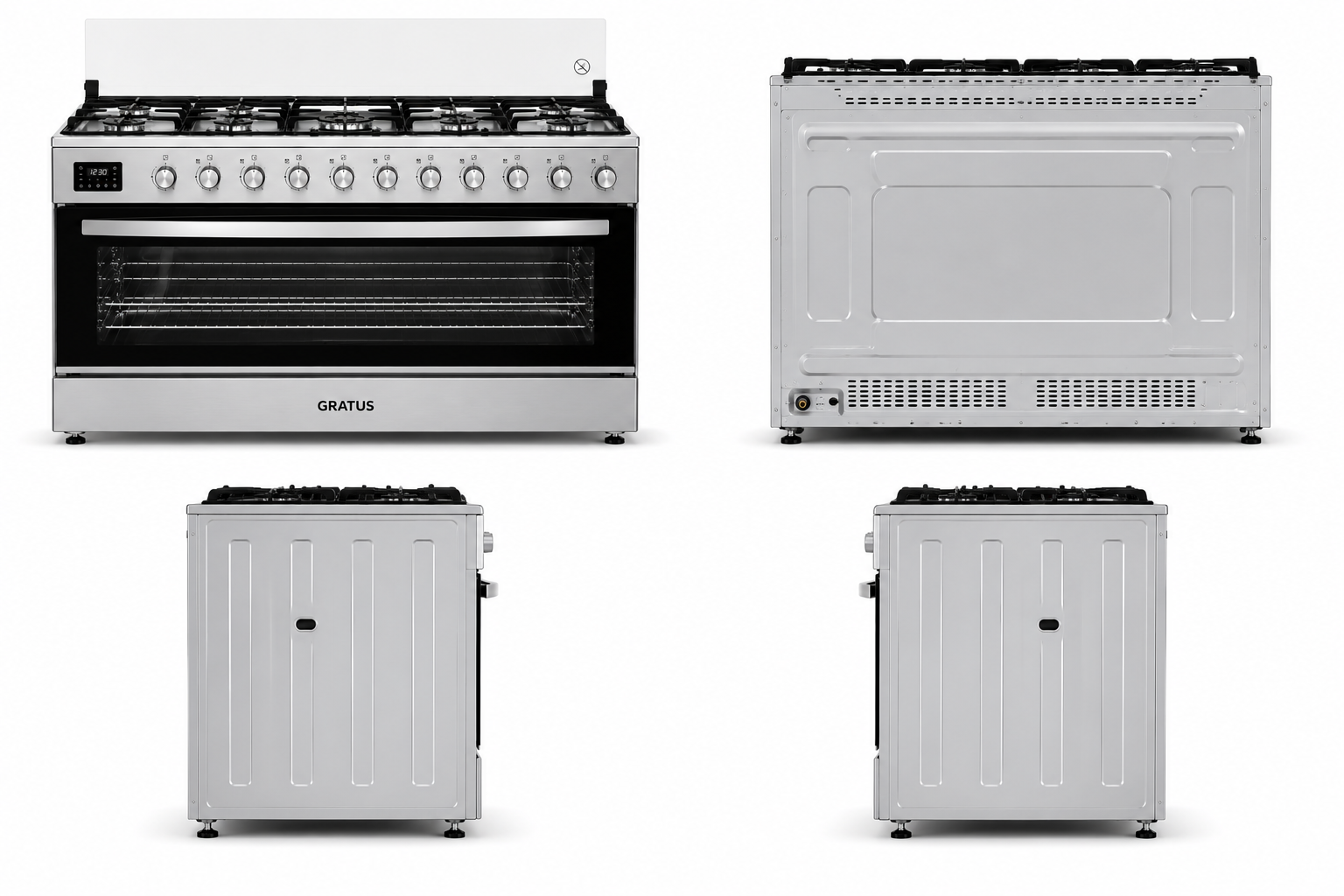 GRATUS 90x60 Full Gas Cooker FCR905KTSS1 | 5 Burner Gas Range with Turbo Fan, Rotisserie & Large Oven Capacity