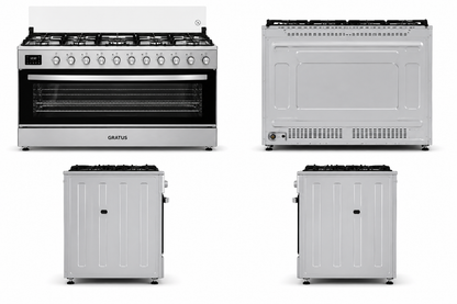 GRATUS 90x60 Full Gas Cooker FCR905KTSS1 | 5 Burner Gas Range with Turbo Fan, Rotisserie & Large Oven Capacity