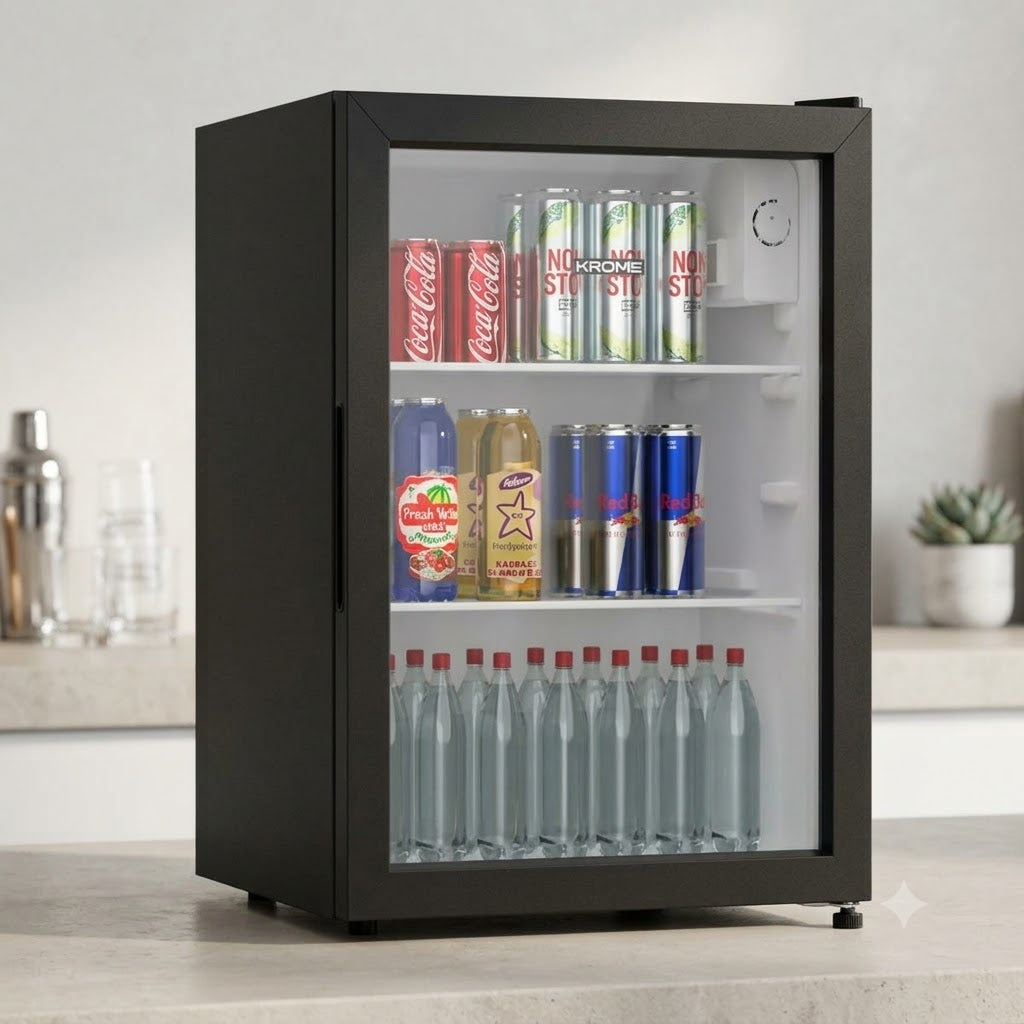 KROME Chiller Cooler Beverage Single Door KR-BC90DM – 90L Beverage Cooler with Glass Door & Mechanical Temperature Control