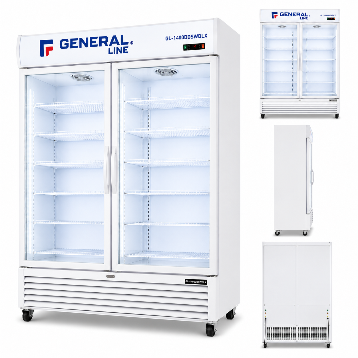 General Line GL-1400DDSWDLX Double Swing Glass Door Showcase Chiller – Commercial Display Refrigerator
