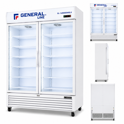 General Line GL-1400DDSWDLX Double Swing Glass Door Showcase Chiller – Commercial Display Refrigerator