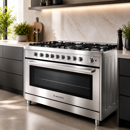 Ariston AM9GM1KMXMEA 90CM Freestanding Gas Cooker – 5 Burners, Triple Crown Sabaf Burner, 97L Maxi Oven, Matt Finish Grids