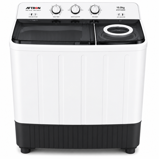 AFTRON Twin Tub Washing Machine 10KG AFW10200K – Semi Automatic | Twin Tub Design | Air Dry Function | White