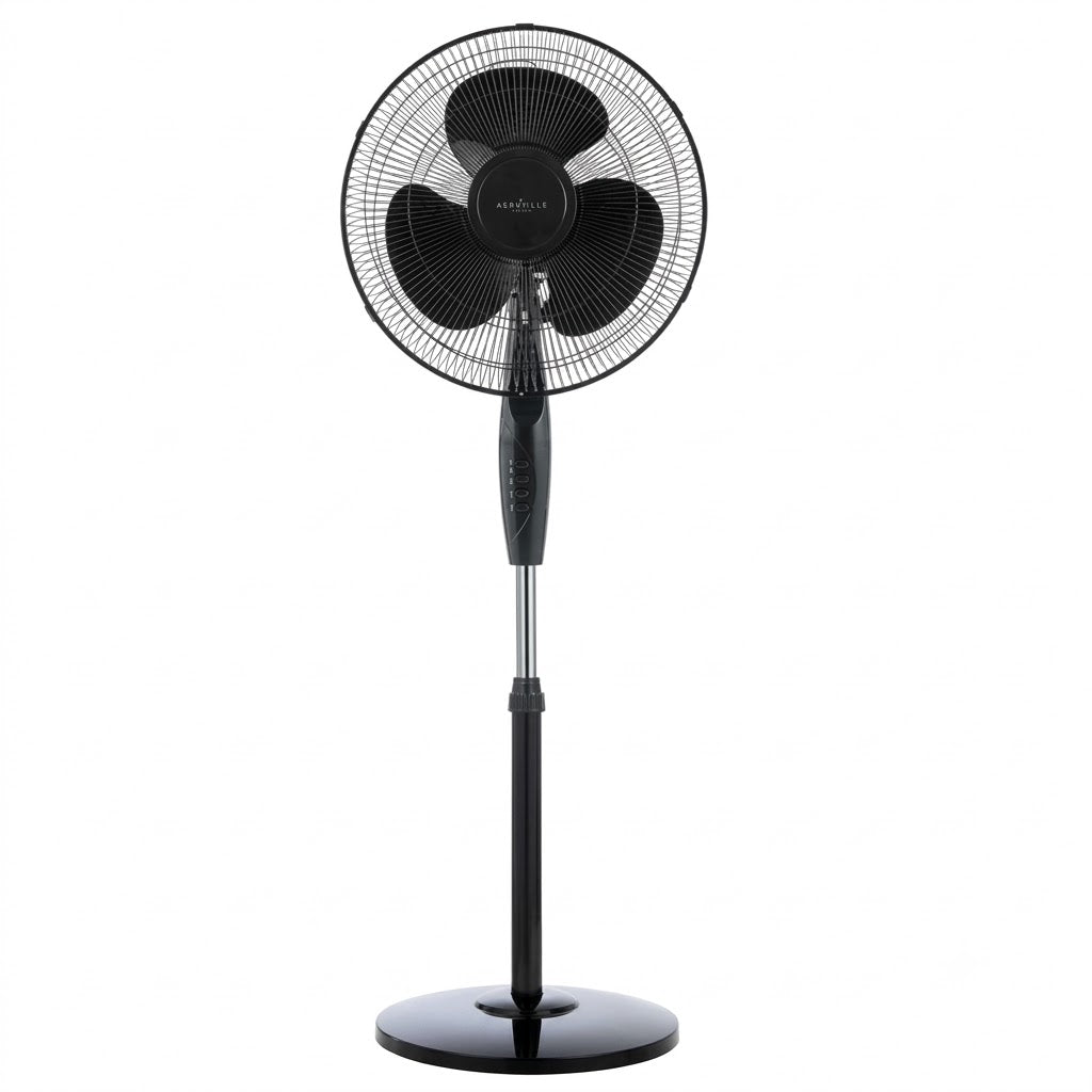 KROME Stand Fan 16" Black – KR-PF16WT | High-Speed Copper Motor | 5-Blade Pedestal Fan