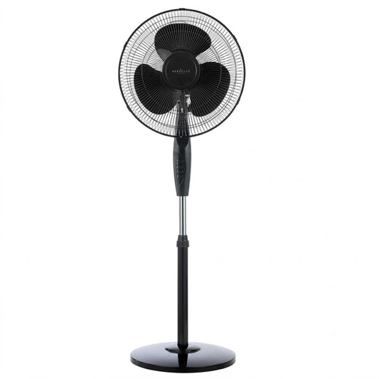 KROME Stand Fan 16" Black – KR-PF16WT | High-Speed Copper Motor | 5-Blade Pedestal Fan