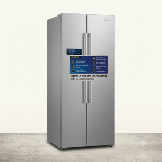 KROME Side-by-Side Refrigerator 600L KR-SBS601SM – No Frost | Multi Air Flow | Touch Control | Silver