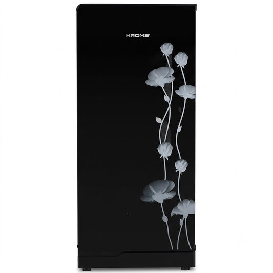 KROME Glass Door Refrigerator KR-RFD220GG – 220L Gross / 165L Net Single Door Refrigerator | Premium Black Glass Finish